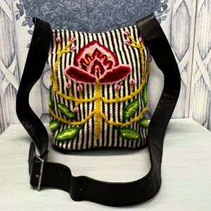 Jenny Krauss Wool and Leather Floral Crossbody Bag